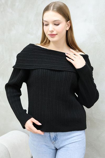 VEGENZE Guler Madonna negru - Pulover de damă decoltat cu umeri