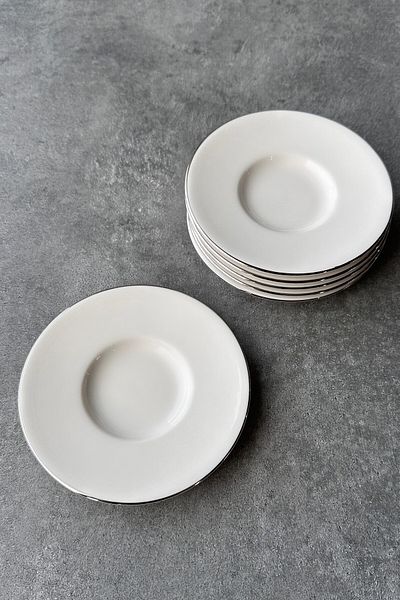 porselenden Modern Silver Cream 6 Pieces 11 cm 6 Seater Premium Porcelain Silver Gilt Tea Plate Set