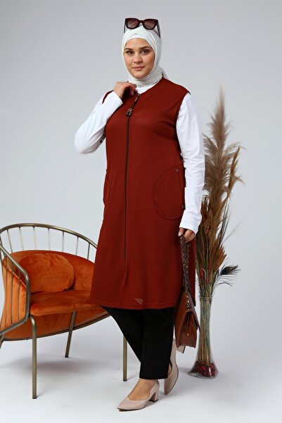 Ferace Women's Plus Size Honeycomb Fabric Pocket Zippered Buttoned Vest