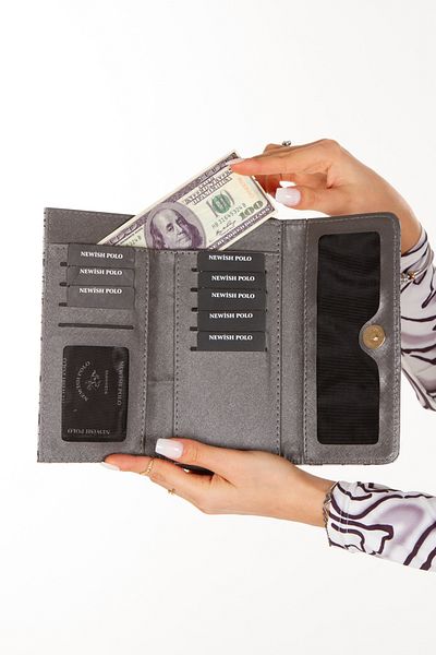 Newish Women's Vegan Leather Wallet with Gray Pattern - Stylish Fashion with Card Holder and Paper Money Compartment