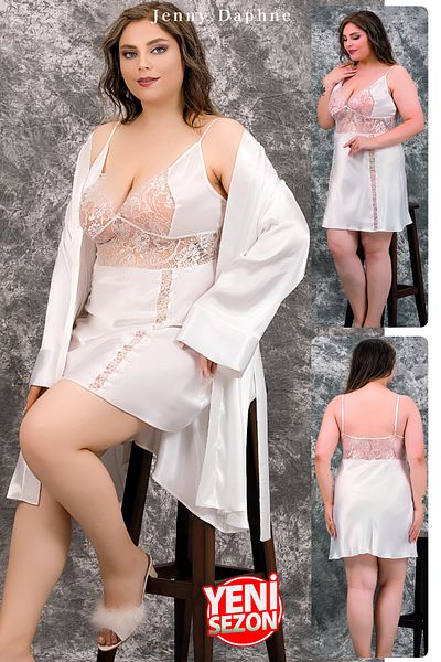 Jenny Daphne Lace Plus Size Long Nightgown and Dressing Gown Set