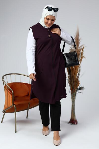 Ferace Women's Plus Size Honeycomb Fabric Pocket Zippered Buttoned Vest