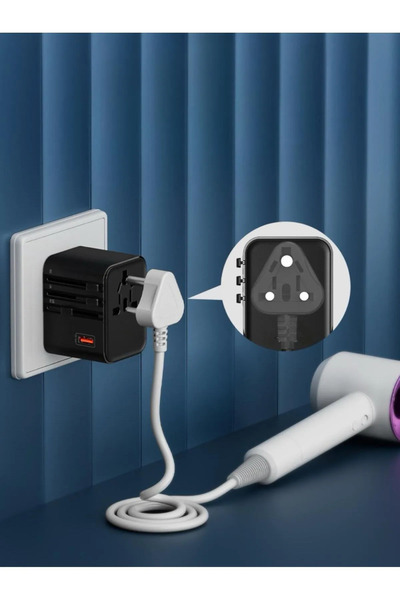 MATECHNO Evrensel Eu Us Au Uk Priz Fiş Çevirici Dönüştürücü Uyumlu Seyahat Adaptörü 2x Type-c 1x Usb