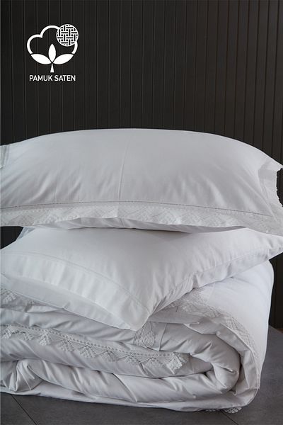 Nazik Home Κομψό Ruched Cotton Satin - Σετ Παπλωματοθήκη Διπλό 6 τεμαχίων