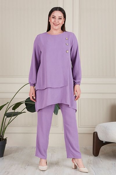 Ferace Women's Large Size Buttoned Double Hijab Tunic Set