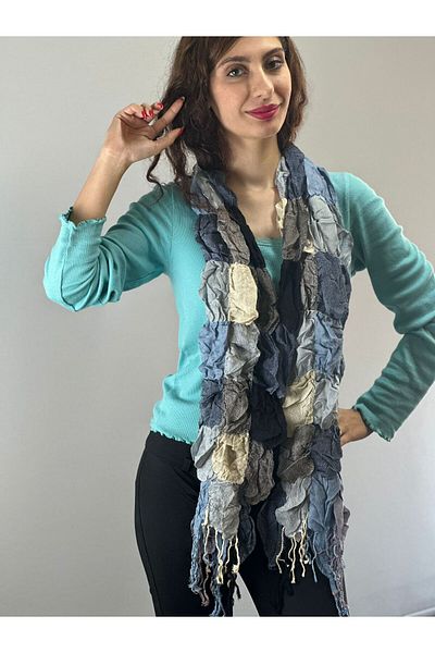 Gönülden Tasarım EșARFĂ FEMEI CULORI CU șnur în carouri 180X45 CM ALBASTRU