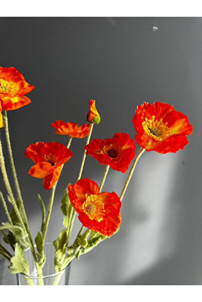 Luvienn Yapay 3 Adet Turuncu Gelincik-3 Dal Vazo Çiçeği