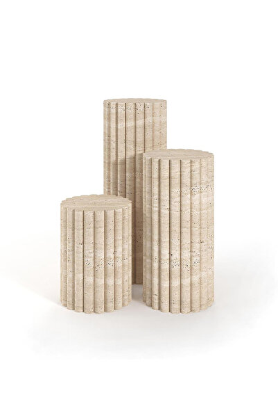 KATYY Honor Üçlü Traverten Yan Sehpa Seti