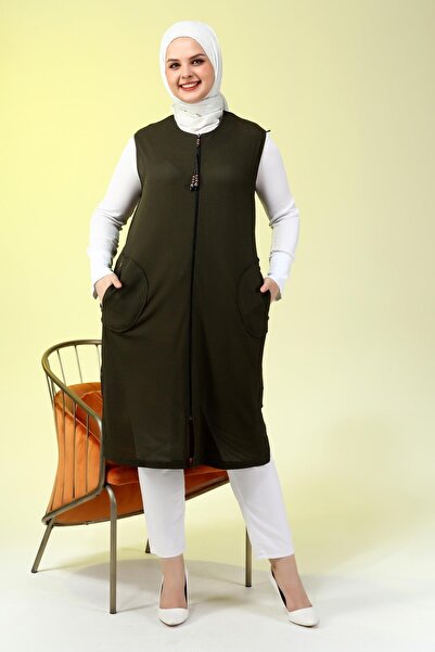 Ferace Women's Plus Size Honeycomb Fabric Pocket Zippered Buttoned Vest