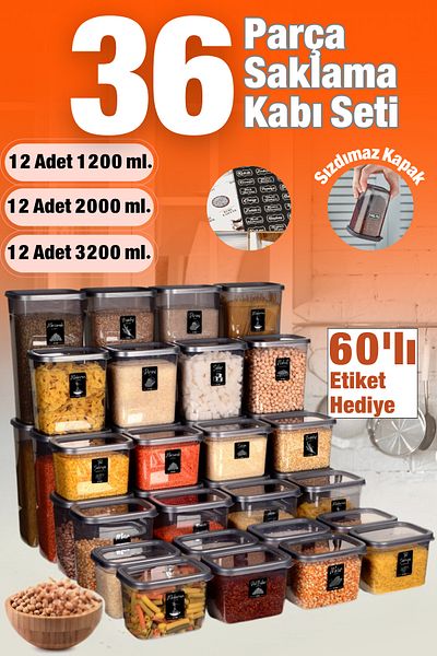 welcomein 36-Piece 72-Piece Food Grocery and Storage Container - Rectangular Leak-Proof Dowry Set of 1.2 -2.0 -3.2 Liters