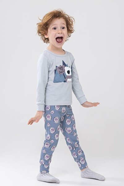 BAYKAR Erkek Çocuk Pamuklu Baskılı Bisiklet Yaka Uzun Kollu Manşetli Pijama T...