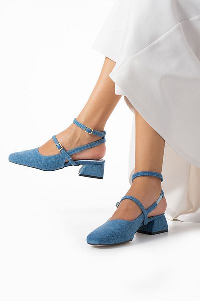 Güllü Shoes Дамска дънкова вечерна рокля - ниски токчета и удобна, за ежедневна употреба и специални поводи