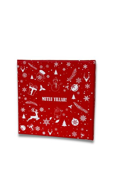 KOLİX Happy Newyear Patterned Red Decorative Gift Box - 20X20 Kolix