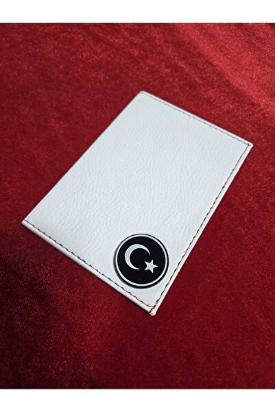 ATTA PAZARLAMA حامل ترخيص من الجلد الأبيض من زجاج شبكي منقوش بعلم تركي، حافظة...