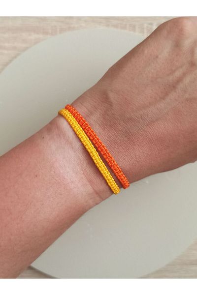 TREND Yellow and Orange Double Macrame Bracelet - Handmade, Adjustable, Unisex