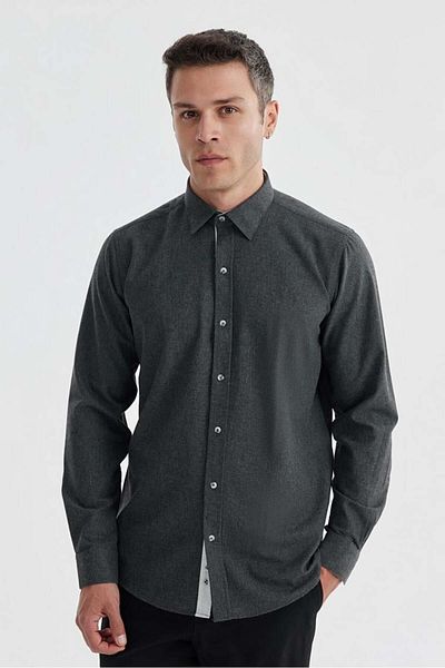 Jakamen Πουκάμισο Anthracite Comfort Fit με κρυφό γιακά με κουμπιά