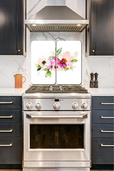 Saban مجموعة من قطعتين - 30×52 سم - نمط زهور بألوان مائية - واقي موقد - لوح ت...