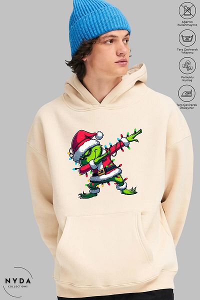 Nyda Collections Unisex Hoodie μακρυμάνικο Grinch Πρωτοχρονιάτικο Χορευτικό Φούτερ με κουκούλα Raster Oversize βαμβακερό