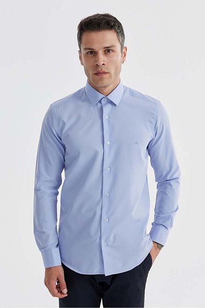 Jakamen Ανδρικό πουκάμισο μπλε Slim Fit με σχέδιο χωρίς τσέπη