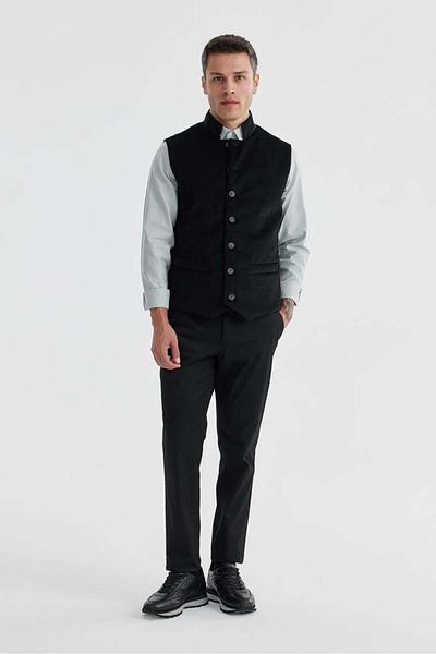 Jakamen Black Judge Collar Double Sided Slim Fit Vest