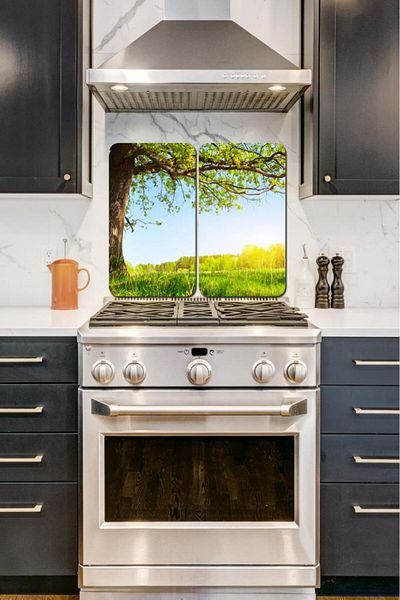 Saban 2-Piece 30X52 cm Glass Stove Protector Large Tree Landscape for 4-Piece Stoves