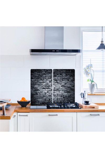 Saban 2-Piece 40X52 cm Glass Stove Protector Dark Stone for 5-Piece Stoves