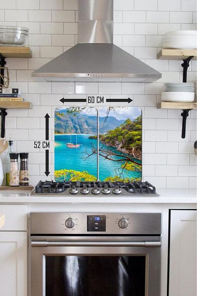 Saban 2' 30X52 cm Glass Stove Protector Fethiye Patterned