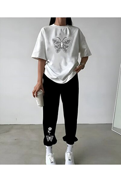 Mythologie Pantaloni de sport și tricou Butterfly Rose - Tricou Jogger alb ne...
