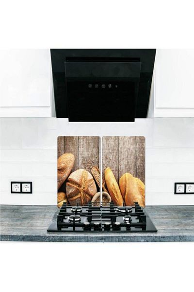 Saban 2' 30X52 cm Glass Stove Protector Bread Patterned