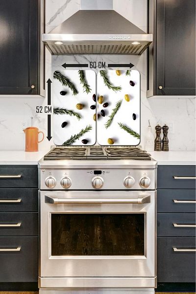 Saban 2 Pack 30X52 cm Glass Stove Protector for 4 Stoves Rosemary & Olive