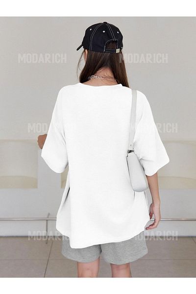 Mythologie Pause and West T-Shirt Combed Cotton Shorts - White Gray Bottom Top Set Printed Oversized Crew Neck