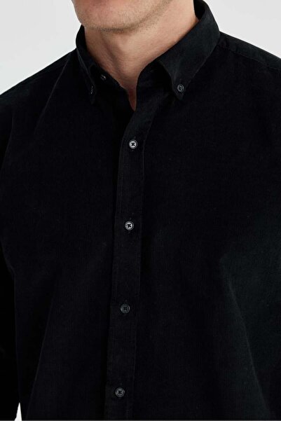 Jakamen Black Comfort Fit Buttoned Collar 100% Cotton Velvet Shirt