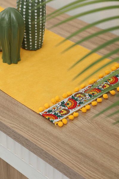 Aisha's Design 120x40 Runner with Flower Motif and Pompom - R-64O