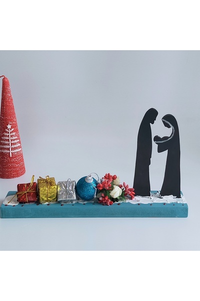 Tahtadenizi Yeni Yıl Christmas Temalı Ahşap Tealight Mumluk Isa Doğum Dekorlu...