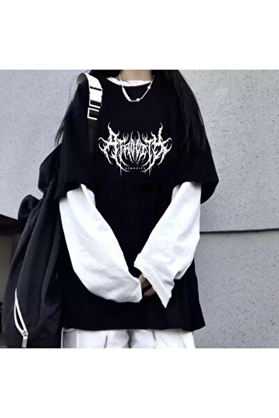 Köstebek Μακρυμάνικο μπλουζάκι Harajuku Gothic Atrocity Μαύρο Λευκό Μανίκι