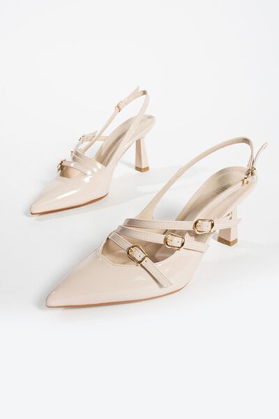 Güllü Shoes Лачени бежови стилети - Веган кожени дамски обувки на висок ток, ...