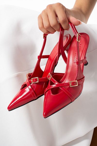 Güllü Shoes Red Vegan Leather Patent Leather - Women's High Heel Shoes, Daily and Special Occasion Evening Shoes