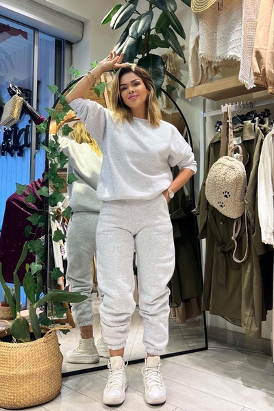 YAKAMEL Γυναικείο Σετ Φόρμας Oversize με Λαιμόκοψη Ποδηλάτου και Λουράκια