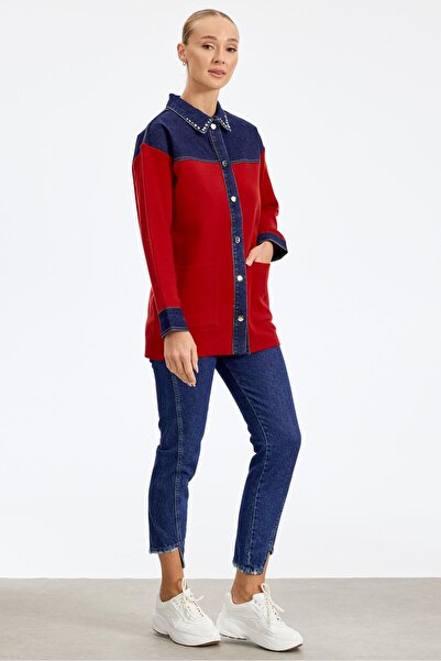 Tığ Triko YENİ TIĞ TRİKO KADIN ROBASI KOT DETAYLI TAŞLI CEKET CKT.21662.1