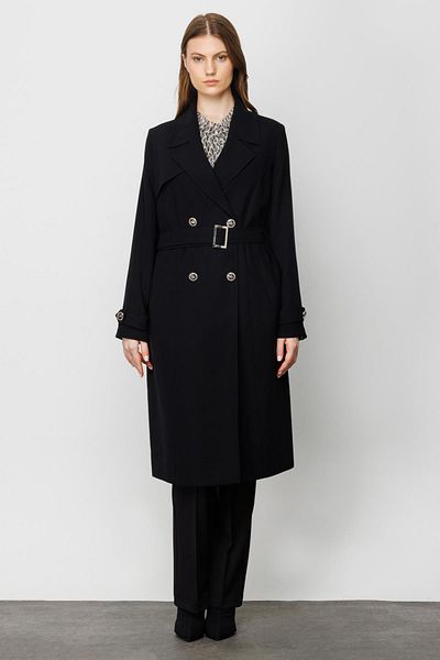 Ekol Black Buttoned Trench Coat