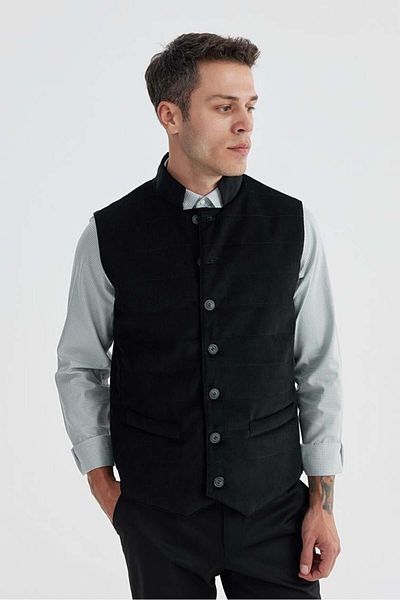 Jakamen Black Judge Collar Double Sided Slim Fit Vest