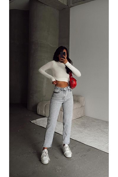 mydukkan.co Morcov tăiat Boyfriend Jean Gri Wash