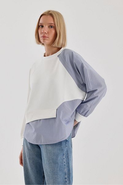 soBasic Hanorac cu mâneci raglan cu decolteu rotund cu model bloc în stil casual - S - alb