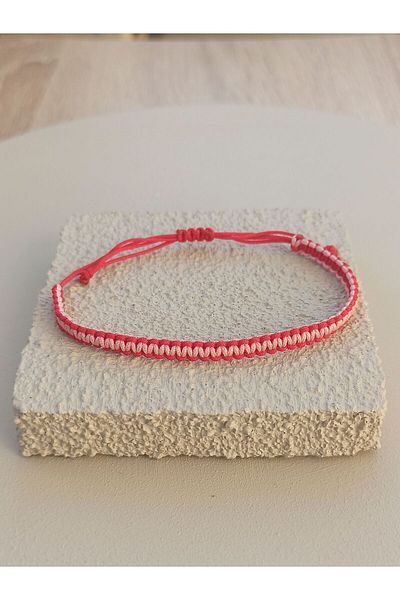 TREND Unisex Double Color Knitted Macrame Bracelet, Light Pink and Red Rope Bracelet, Gift Bracelet