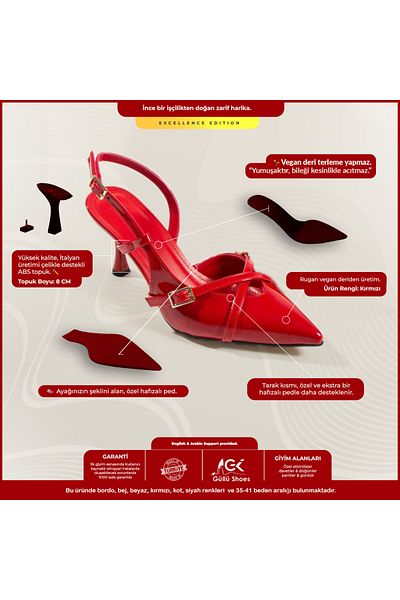 Güllü Shoes Red Vegan Leather Patent Leather - Women's High Heel Shoes, Daily and Special Occasion Evening Shoes