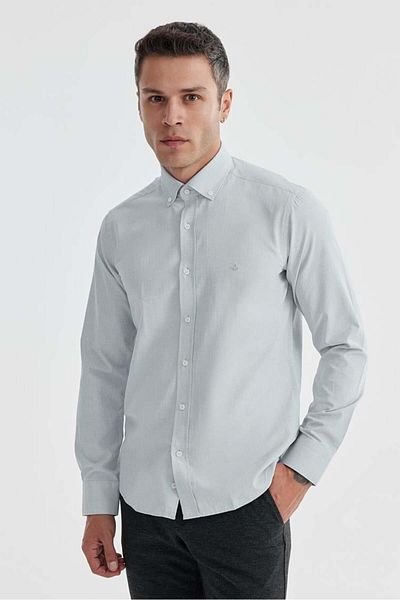 Jakamen Gray Slim Fit Patterned Cotton Button Collar Shirt