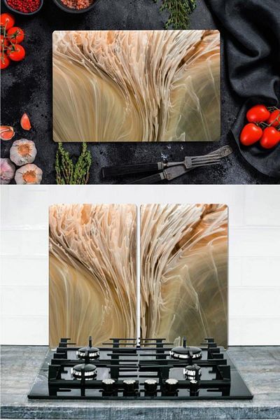 Saban 20X30Cm Open Wave Cutting Backgammon and 30X52Cm Glass Stove Protector 4 Pieces