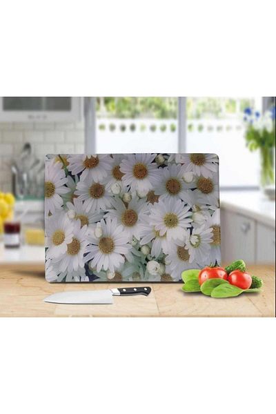 Saban 30X40 cm White Daisy Glass Cutting Board