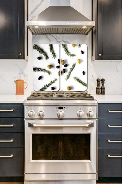 Saban 2 Pack 30X52 cm Glass Stove Protector for 4 Stoves Rosemary & Olive