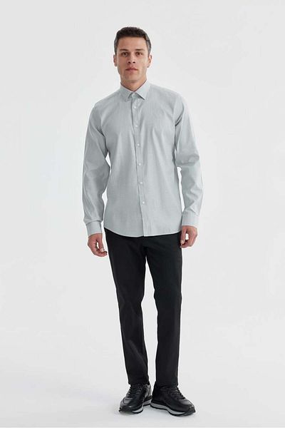 Jakamen Γκρι Comfort Fit 100% βαμβακερό τετράγωνο πουκάμισο Piti